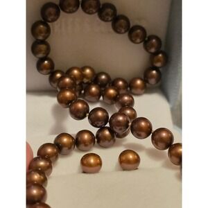 Honora Chocolate Pearl Sterling Silver Beaded Necklace Earring Set Signed 6mm